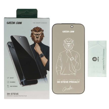 محافظ صفحه نمایش شیشه ای اورجینال Green Lion Steve Privacy مدل Apple iPhone 17 / iPhone 16 Pro (پک دار)
