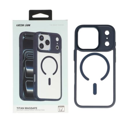 قاب اورجینال Green Lion شفاف TITAN MagSafe مدل Apple iPhone 17 Pro - سرمه ای (پک دار)