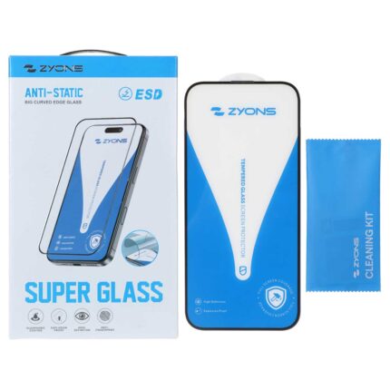 محافظ صفحه نمایش شیشه ای Full Cover ESD Anti Static - Zyons SG مدل Apple iPhone 16 Pro Max (پک دار)