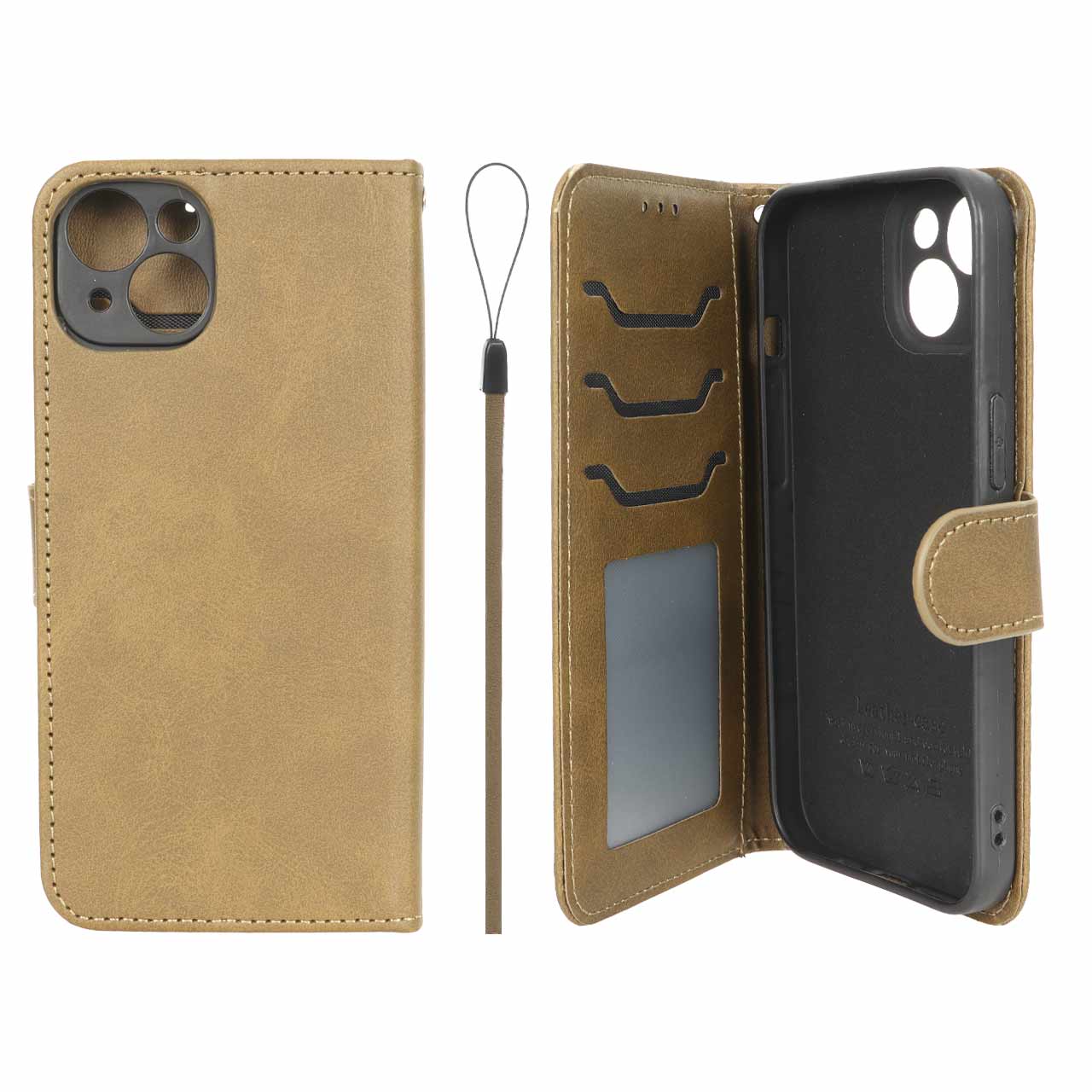 1630660 کیف موبایل مگنتی درجه یک داخل خز MNC Plus مدل Apple iPhone 13 / iPhone 14 - سبز زیتونی - تصویر 1
