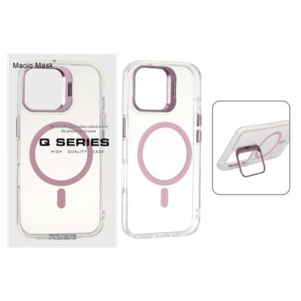 قاب اورجینال Q Series Bracket کریستالی Magsafe لنز استندشو Apple iPhone 16 - صورتی (پک دار)