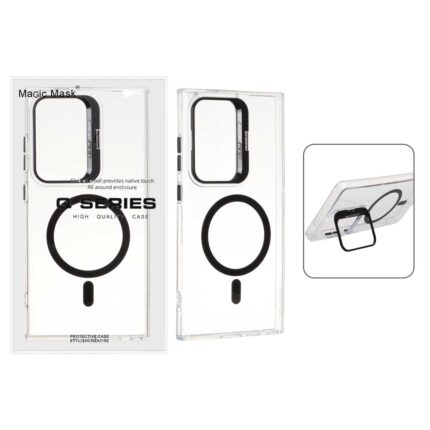 قاب اورجینال Q Series Bracket کریستالی Magsafe لنز استندشو Samsung Galaxy S24 Ultra - مشکی (پک دار)