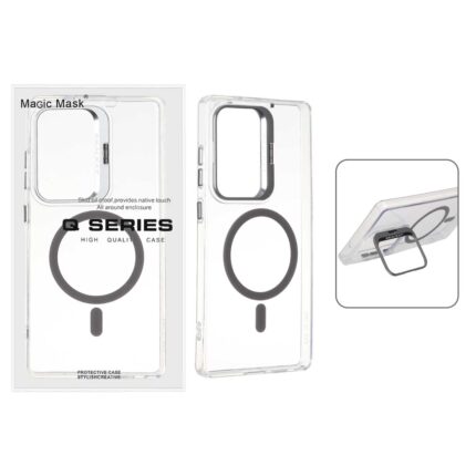 قاب اورجینال Q Series Bracket کریستالی Magsafe لنز استندشو Samsung Galaxy S25 Ultra - خاکستری (پک دار)