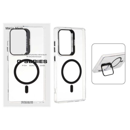 قاب اورجینال Q Series Bracket کریستالی Magsafe لنز استندشو Samsung Galaxy S25 Ultra - مشکی (پک دار)