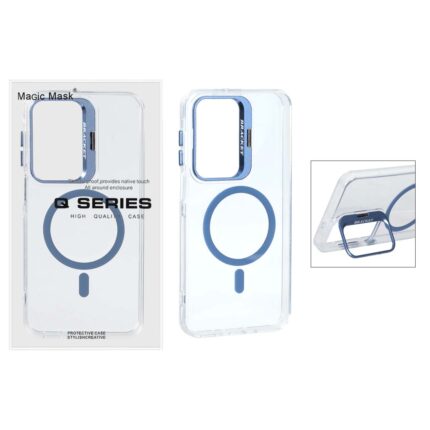 قاب اورجینال Q Series Bracket کریستالی Magsafe لنز استندشو Samsung Galaxy A17 / A16 / A26 - آبی (پک دار )