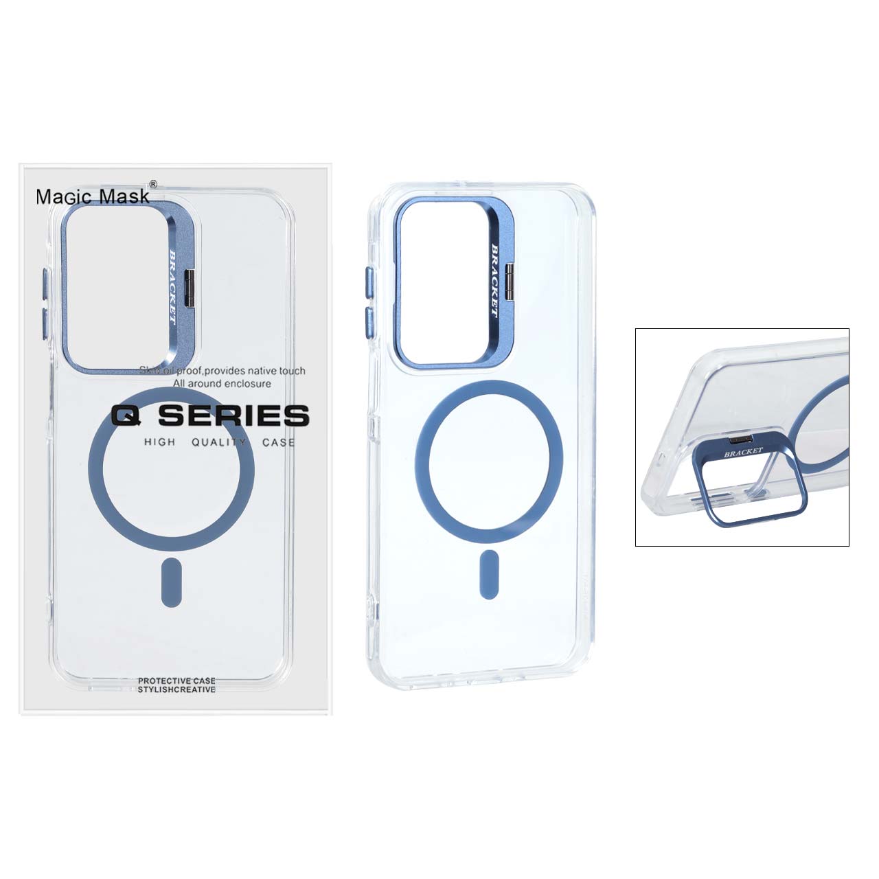 1656216 قاب اورجینال Q Series Bracket کریستالی Magsafe لنز استندشو Samsung Galaxy A17 / A16 / A26 - آبی (پک دار ) - تصویر 1