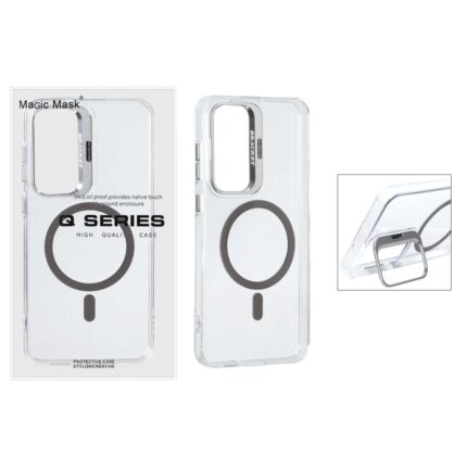 قاب اورجینال Q Series Bracket کریستالی Magsafe لنز استندشو Samsung Galaxy S25 FE - خاکستری (پک دار )
