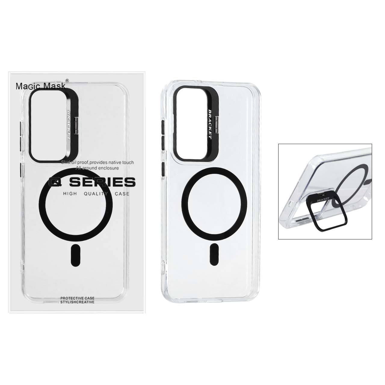 1656228 قاب اورجینال Q Series Bracket کریستالی Magsafe لنز استندشو Samsung Galaxy S25 FE - مشکی (پک دار ) - تصویر 1