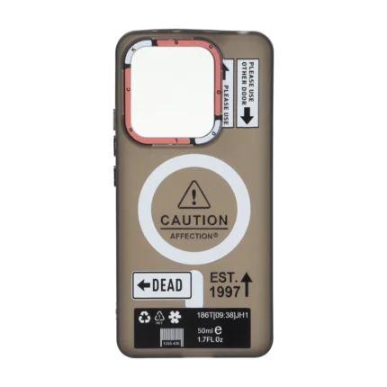 قاب Caution مات طرح مگ سیف دکمه متال Xiaomi Redmi Note 14 4G - مشکی