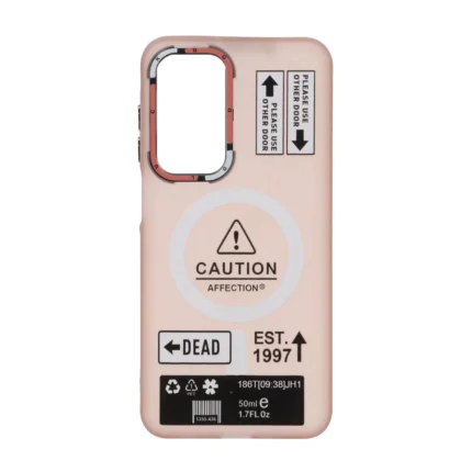 قاب Caution مات طرح مگ سیف دکمه متال Samsung Galaxy A17 / A26 - صورتی