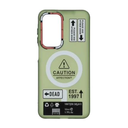 قاب Caution مات طرح مگ سیف دکمه متال Samsung Galaxy A17 / A26 - سبز