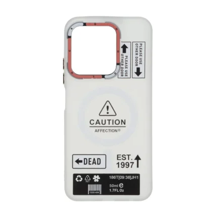 قاب Caution مات طرح مگ سیف دکمه متال Xiaomi Redmi 15C / Poco C85 - سفید