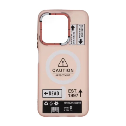 قاب Caution مات طرح مگ سیف دکمه متال Xiaomi Redmi 15C / Poco C85 - صورتی