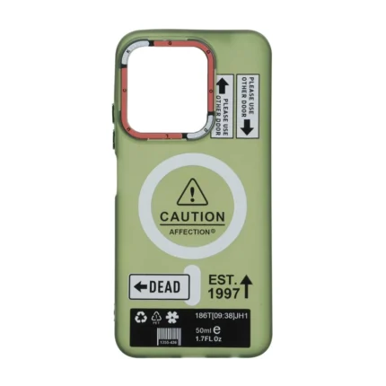 قاب Caution مات طرح مگ سیف دکمه متال Xiaomi Redmi 15C / Poco C85 - سبز
