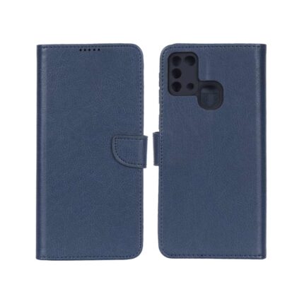 کیف چرمی موبایل مگنتی محافظ لنزدار KRF مدل Samsung Galaxy M31 - سرمه ای
