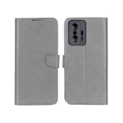 کیف چرمی موبایل مگنتی محافظ لنزدار KRF مدل Xiaomi Mi 11T / Mi 11T Pro - طوسی