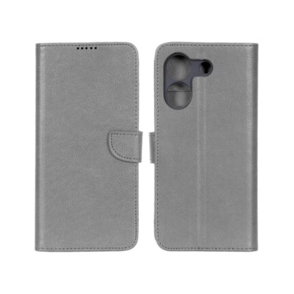 کیف چرمی موبایل مگنتی محافظ لنزدار KRF مدل Xiaomi Poco M7 Pro 5G - طوسی