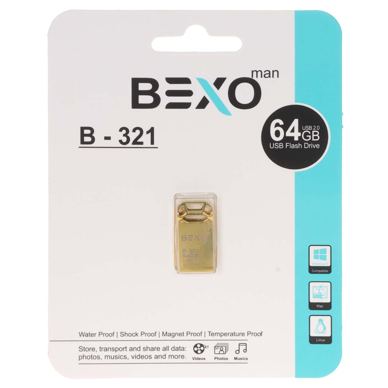 1670556 فلش مموری BEXO USB2.0 مدل B-321 ظرفیت 64GB - طلایی (گارانتی داده پردازی آواتک) - تصویر 1