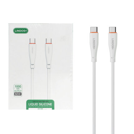 کابل شارژ فست Lindos+ Type-C To Type-C مدل LN-C30 60W - سفید (گارانتی تعویض یکساله شرکتی)