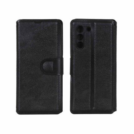 کیف موبایل چرمی مگنتی محافظ لنزدار Samsung Galaxy S21 FE - مشکی
