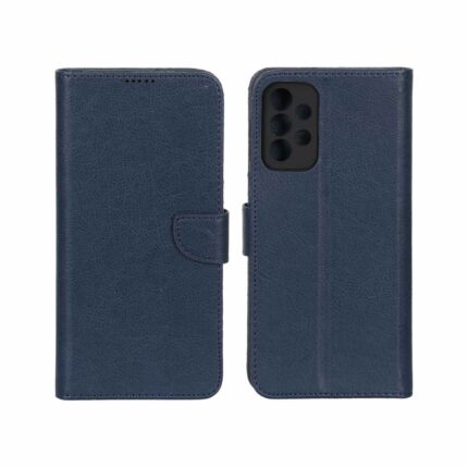 کیف چرمی موبایل مگنتی محافظ لنزدار KRF مدل Samsung Galaxy A23 - سرمه ای