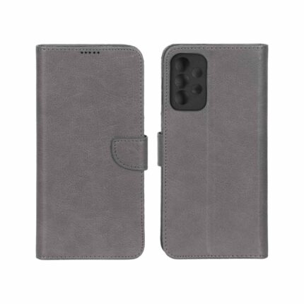 کیف چرمی موبایل مگنتی محافظ لنزدار KRF مدل Samsung Galaxy A23 - طوسی