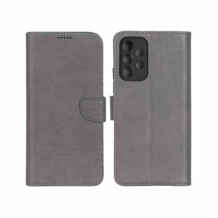 کیف چرمی موبایل مگنتی محافظ لنزدار KRF مدل Samsung Galaxy A53 - طوسی