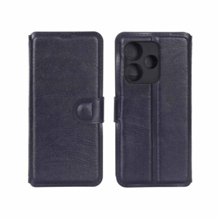 کیف موبایل چرمی مگنتی محافظ لنزدار Xiaomi Redmi 13X / Redmi 13 4G / Poco M6 4G - سرمه ای