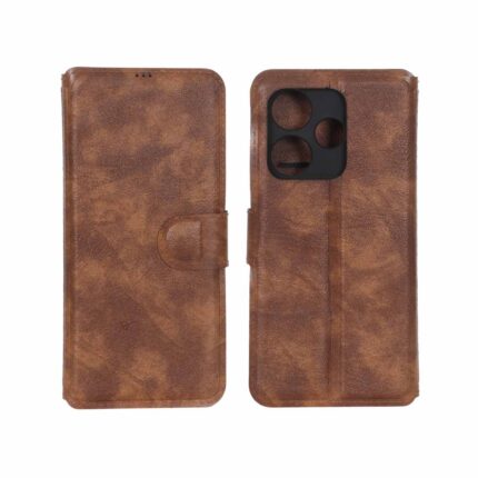 کیف موبایل چرمی مگنتی محافظ لنزدار Xiaomi Redmi 13X / Redmi 13 4G / Poco M6 4G - قهوه ای کد 1