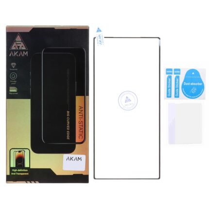 محافظ صفحه نمایش شیشه ای خم فول چسب Full Cover Anti Static AKAM درجه یک Samsung Galaxy S23 Ultra (پک دار)