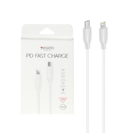 کابل شارژ فست Yesido Type-C to Lightning مدل CA176 27W - سفید (گارانتی12 ماه تعویض نیکان همراه)