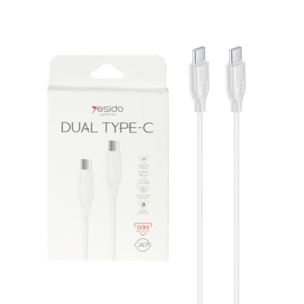 کابل شارژ فست Yesido Type-C To Type-C مدل CA175 60W - سفید (گارانتی12 ماه تعویض نیکان همراه)