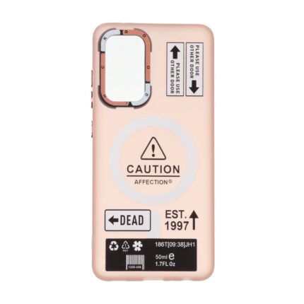 قاب Caution مات طرح مگ سیف دکمه متال Samsung Galaxy A52 / A52s - صورتی
