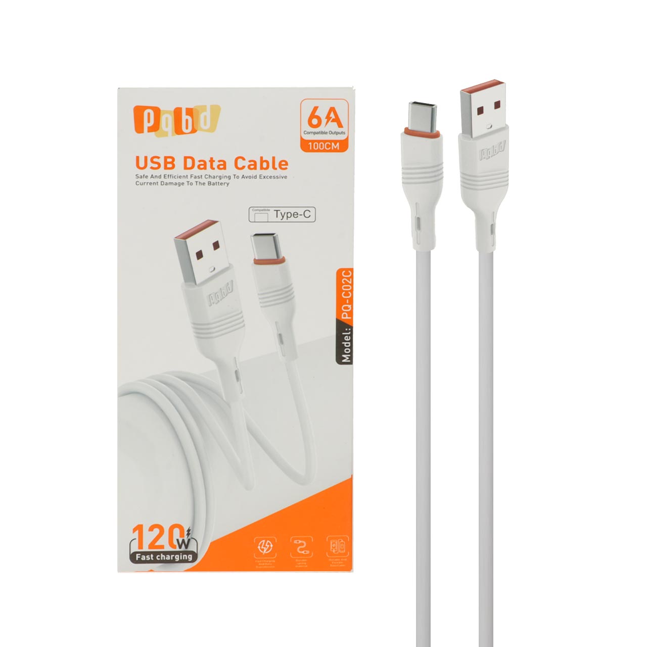 1716934 کابل شارژ فست pqbd Type-C مدل PQ-C02C - سفید - تصویر 1