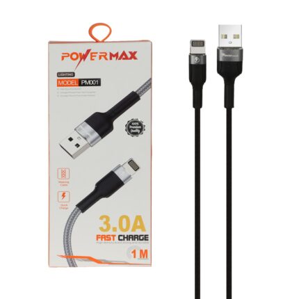 کابل شارژ فست آیفون Power Max مدل PM001 - مشکی طوسی