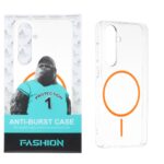 قاب شفاف Anti Burst دور ژله ای MagSafe مدل Samsung Galaxy S24 FE - نارنجی (پک دار)