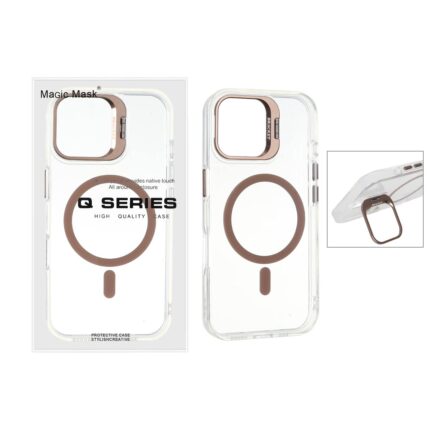 قاب اورجینال Q Series Bracket کریستالی Magsafe لنز استندشو Apple iPhone 16 - قهوه ای (پک دار)
