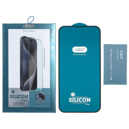 محافظ صفحه نمایش شیشه ای اورجینال VWK ایربگ سیلیکونی مدل Apple iPhone 13 Pro Max / iPhone 14 Plus (پک دار)