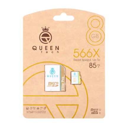 کارت حافظه Queen tech MICROSDHC مدل 566X کلاس U1 / 10 سرعت 85MB/s ظرفیت 8GB به همراه آداپتور - سفید طلایی (گارانتی آی تین)