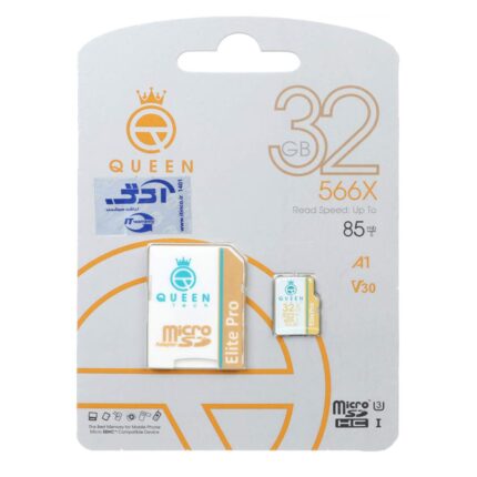 Queen tech microSDHC & adapter U3 Class 10 566X -85MB/s-32GBسفید طلایی