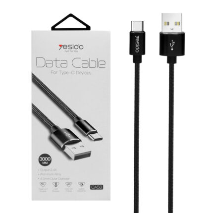 کابل شارژ فست 3 متری yesido Type-C-CA58-مشکی (گارانتی 12 ماه تعویض نیکان همراه)