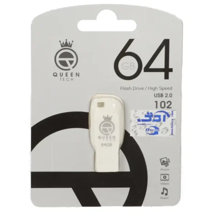فلش مموری Queen tech USB2.0 مدل 102 ظرفیت 64GB - سفید (گارانتی مادام العمر شرکت آی تین)