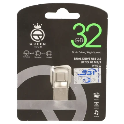 Queen Alpha Dual Drive USB3.2 Type-C Flash Memory (70MB/S) -32GB - نقره ای (گارانتی مادام العمر شرکت آی تین)