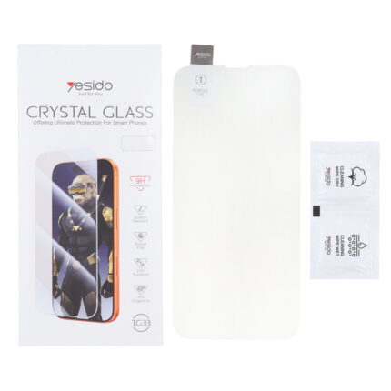 محافظ صفحه نمایش شیشه ای اورجینال بدون حاشیه Crystal Glass Yesido TG33 مدل Apple iPhone 13 / iPhone 13 Pro / iPhone 14 / 16e (پک دار)