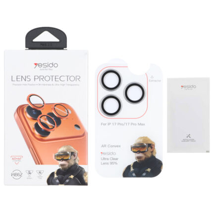 محافظ لنز رینگی اورجینال Yesido WB62 شابلون دار Apple iPhone 17 Pro Max / iPhone 17 Pro - خاکستری (پک دار)