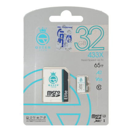 Queen tech microSDHC & adapter U3 Class 10 433X -65MB/s-32GB (گارانتی آی تین) مشکی سفید