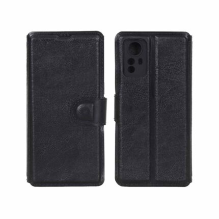 کیف موبایل چرمی مگنتی محافظ لنزدار Xiaomi Redmi Note 12S - مشکی کد 1