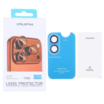 محافظ لنز رینگی اورجینال VIPLATINA شابلون دار Apple iPhone 16 / iPhone 16 Plus - آبی (پک دار)