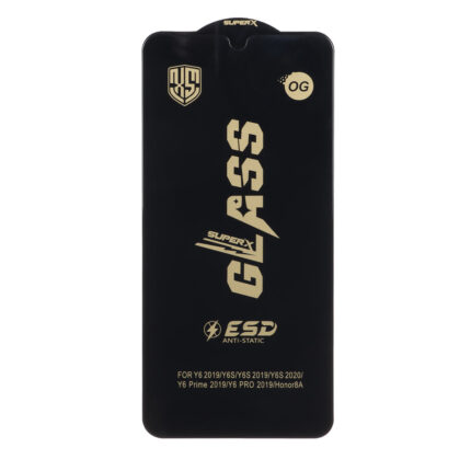 محافظ صفحه نمایش شیشه ای درجه یک Full Cover Super X OG - ESD OVOG مدل Huawei Y6 2019 / Y6 Prime 2019 / Y6s / Honor 8a