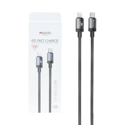کابل شارژ فست Yesido Type-C To Lightning مدل CA602 27W - مشکی (گارانتی 12 ماهه تعویض نیکان همراه)